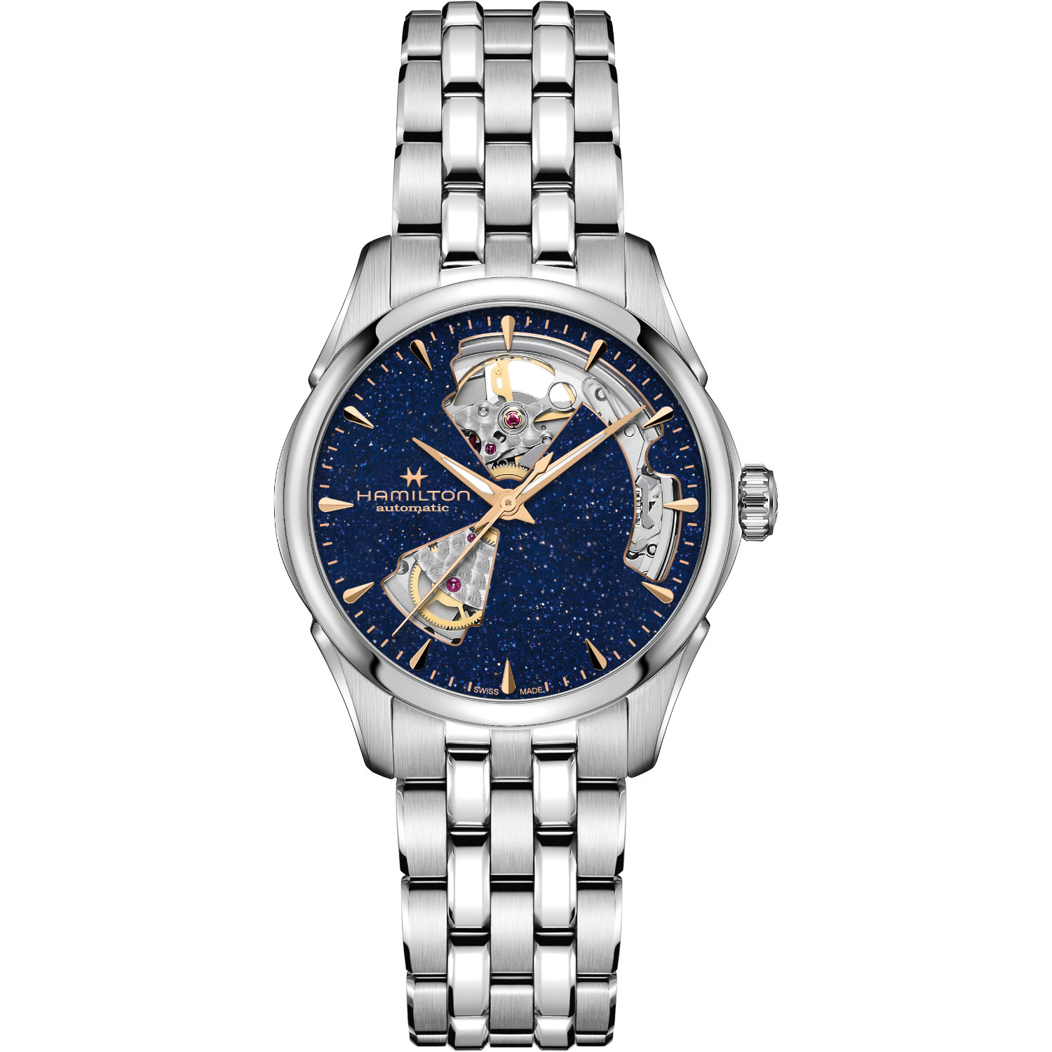 Orologio Hamilton Jazzmaster Open Heart Automatico 36mm. Cassa in acciaio, quadrante semi scheletrato, movimento automatico con fondello a vista. Vetro zaffiro e impermeabile 50 metri.