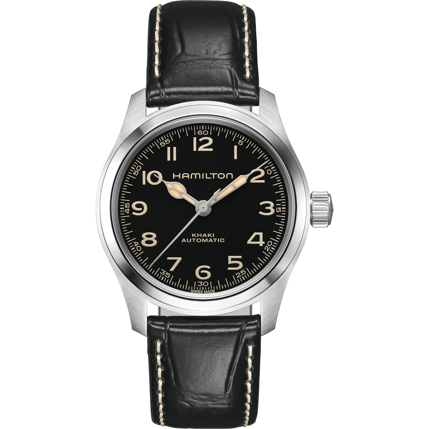 Hamilton-Khaki-Field-Muprh-Automatico-38mm-H70405730-Fronte Orologio Hamilton Khaki Field 38mm. Cassa in acciaio, movimento automatico con 80 ore di riserva di carica, vetro zaffiro, fondello a vista. Impermeabile 100 metri.