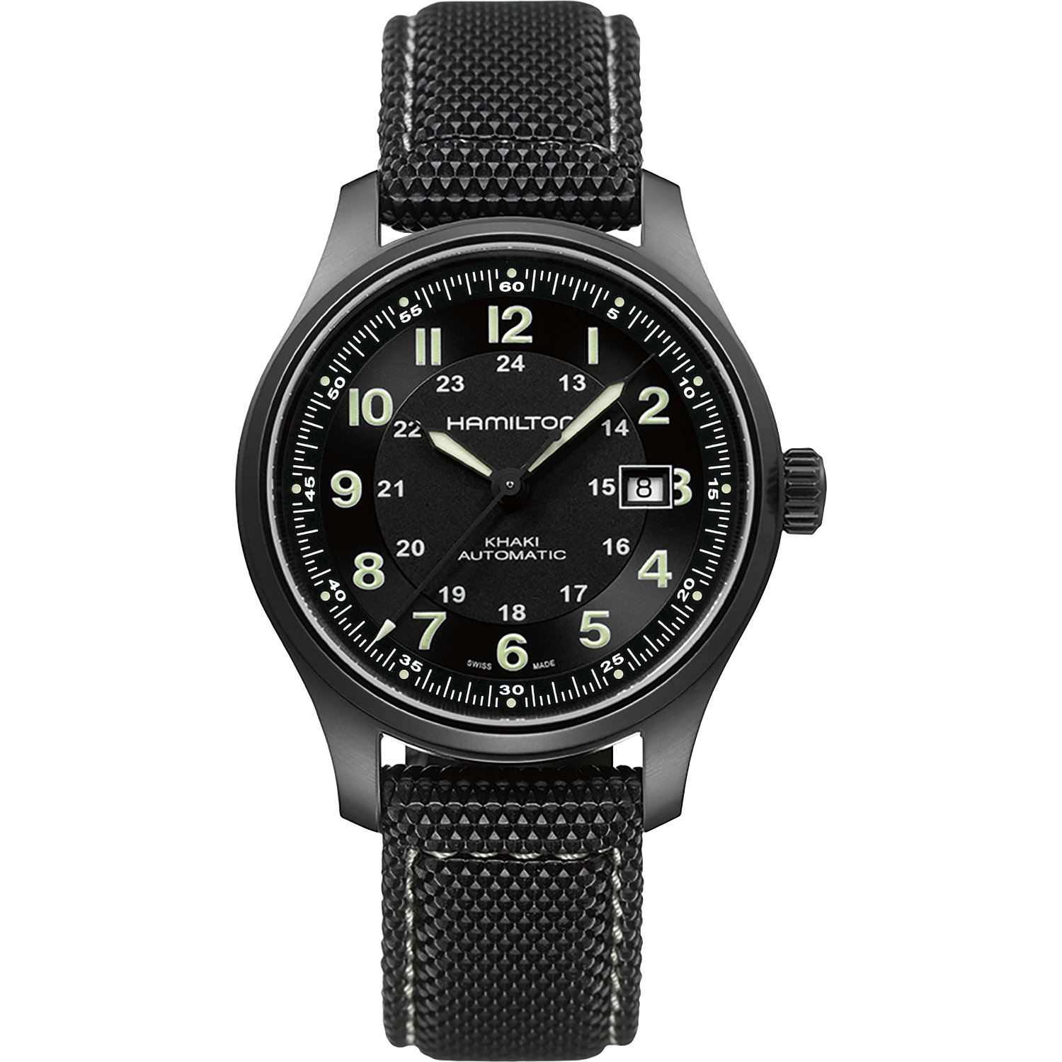 Orologio Hamilton Khaki Field Titanio 42mm. Cassa in titanio, vetro zaffiro, movimento automatico con 80h di riserva di carica, impermeabile 100 metri.