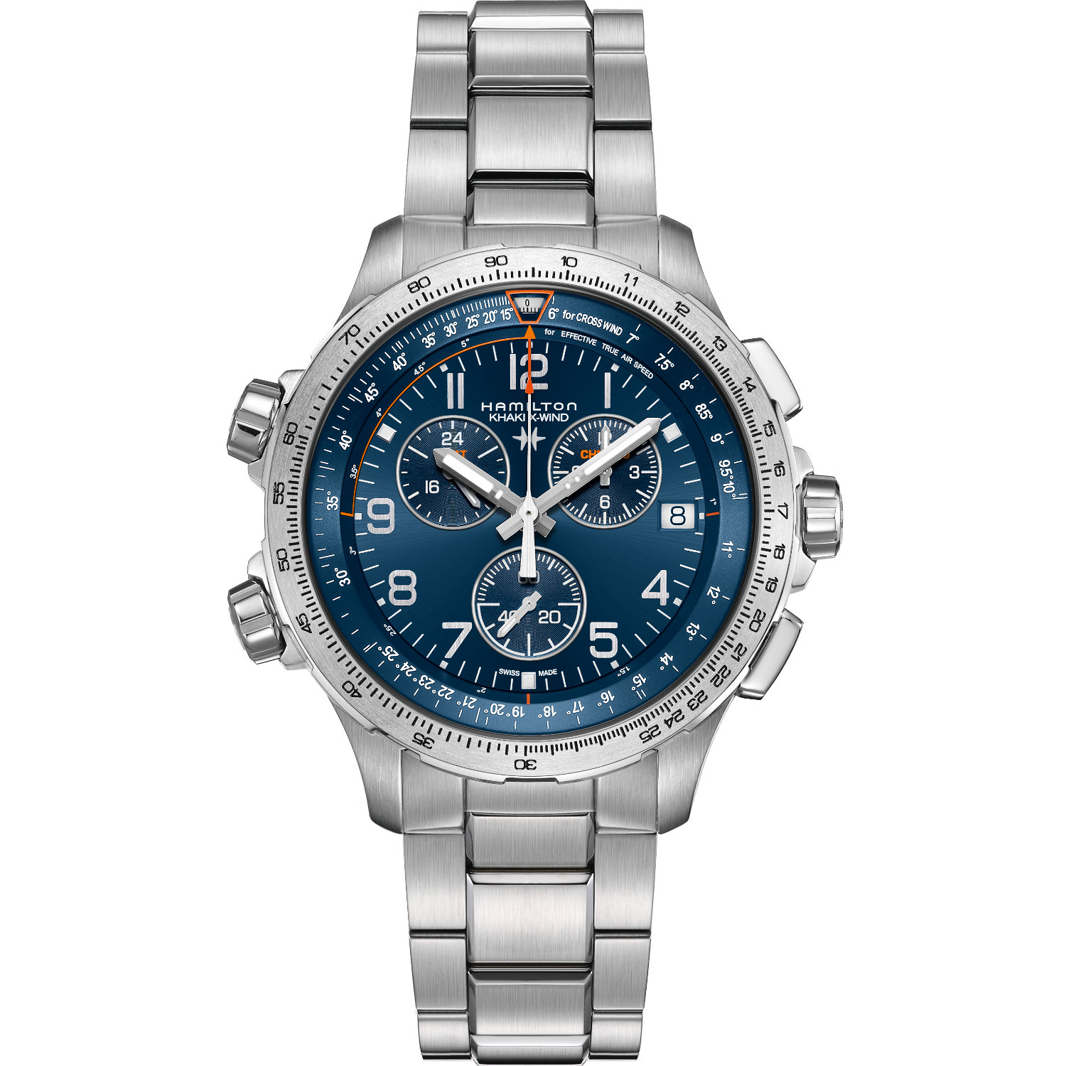Orologio Hamilton Khaki X-Wind Gmt Chrono. Movimento al quarzo con funzione gmt e cronografo. Vetro zaffiro e impermeabilità fino a 100 metri.