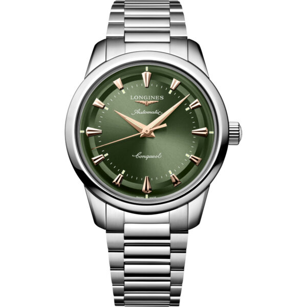 Orologio Longines Conquest Heritage 40mm. Cassa in acciaio, vetro zaffiro, movimento automatico, riserva di carica di 72 ore, impermeabilità 50 metri.