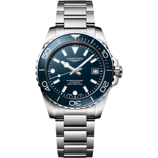 Orologio Longines Hydroconquest 39mm. Cassa in acciaio, vetro zaffiro, lunetta in ceramica, movimento automatico, impermeabile 300 metri.