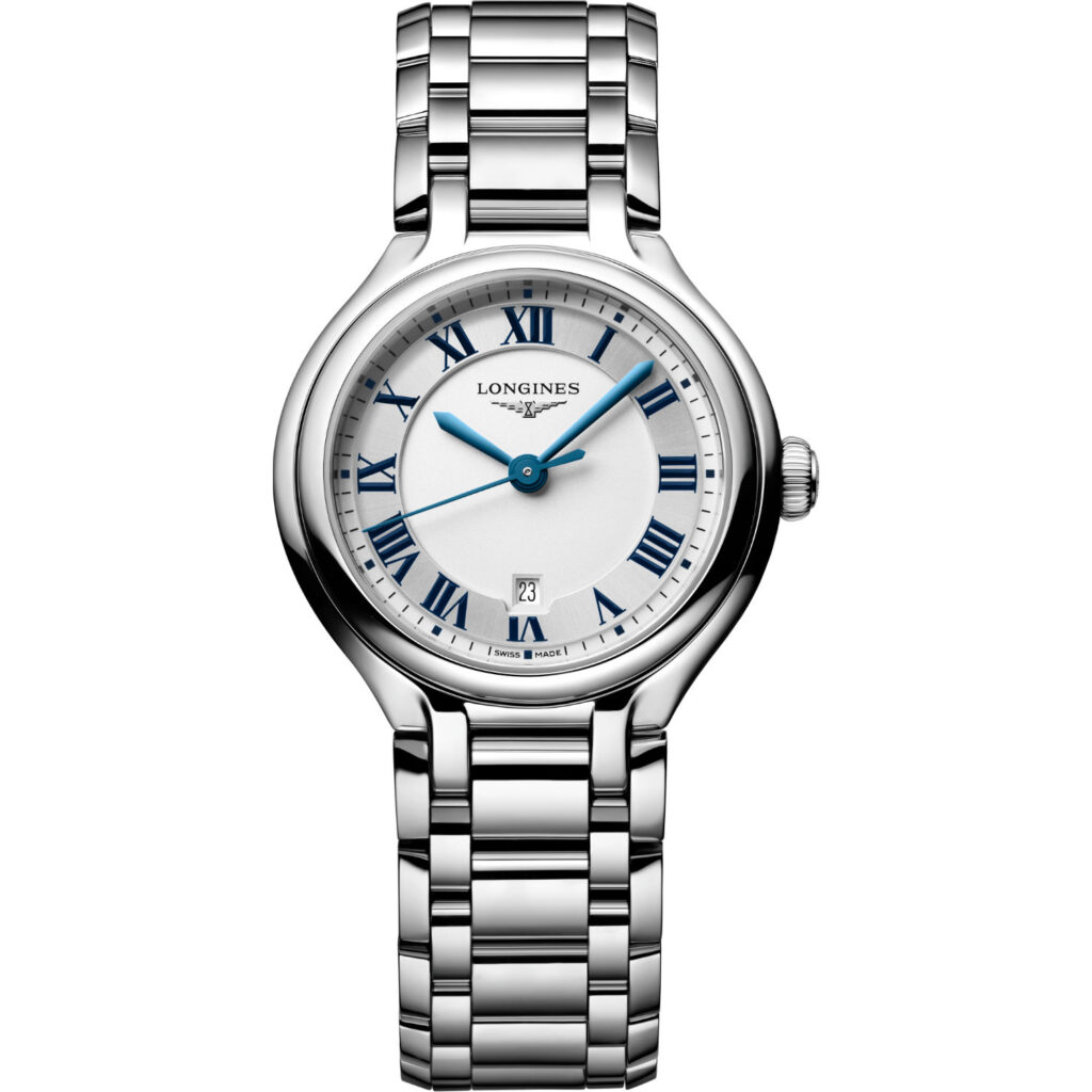 Orologio Longines Primaluna 30mm. Movimento al quarzo, cassa e bracciale acciaio, vetro zaffiro. Impermeabile 30 metri.