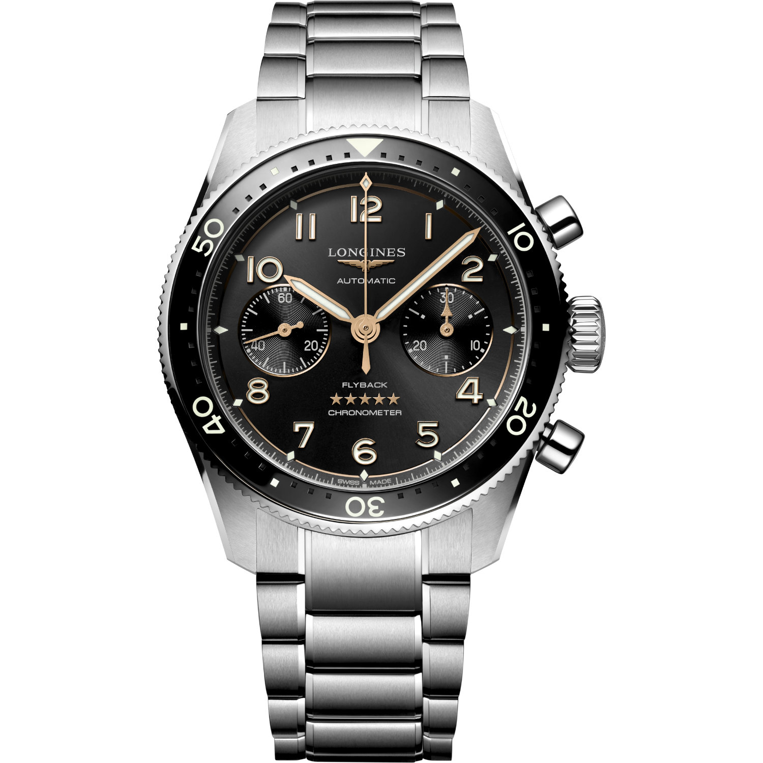Orologio Longines Spirit Flyback 42mm. Cassa in acciaio, movimento automatico con funzione flyback, riserva di carica di 68 ore. Impermeabile 100 metri.
