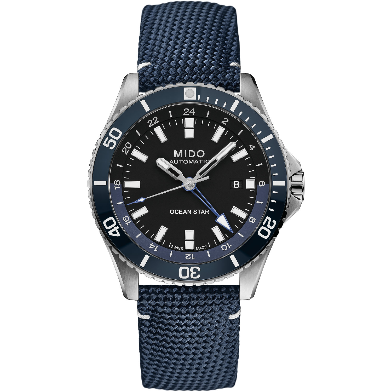 Orologio Mido Ocean Star Gmt Automatico 44mm, cassa acciaio, impermeabilità 200 metri, lunetta in ceramica, vetro zaffiro