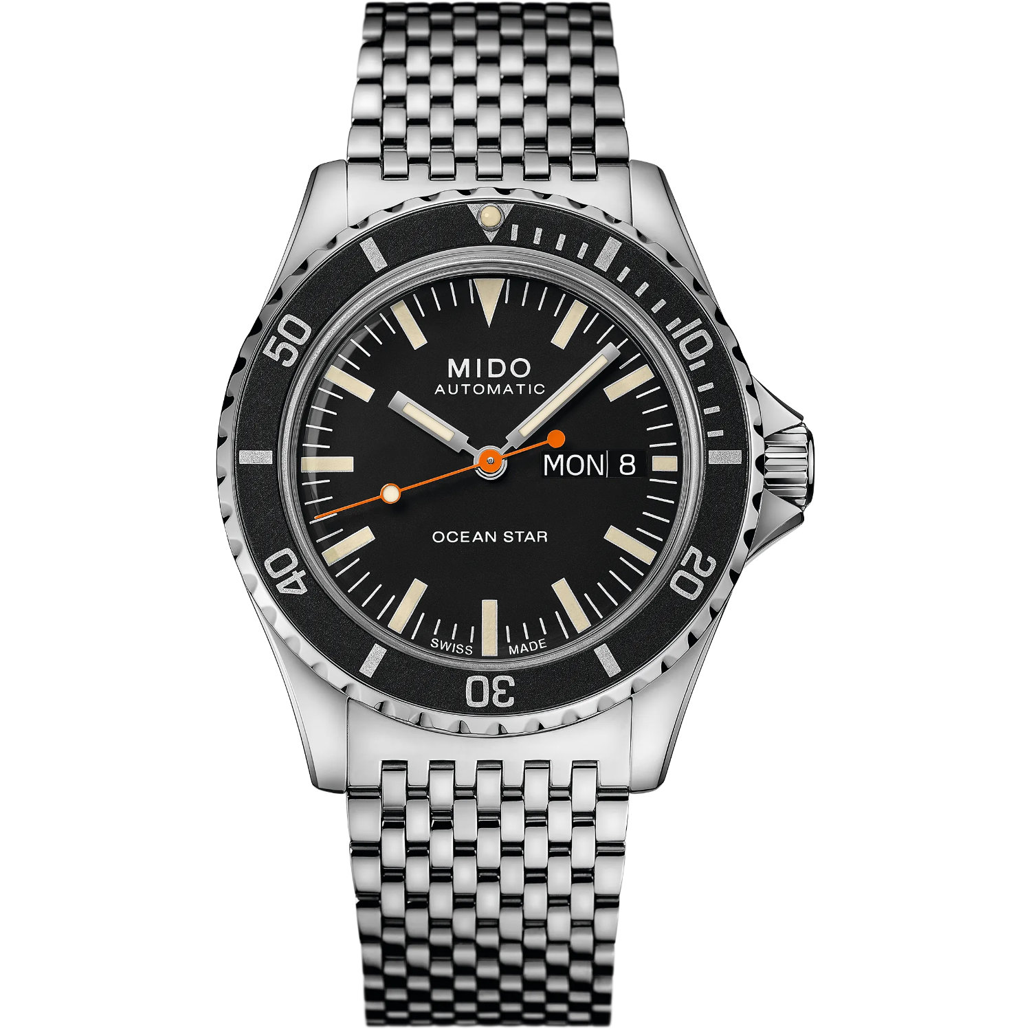Mido-Ocean-Star-Tribute-Automatico-40-5mm-M0268301105100-Fronte Orologio Mido Ocean Star Tribute 40.5mm. Movimento automatico, cassa in acciaio, vetro zaffiro, impermeabile fino a 200 metri.