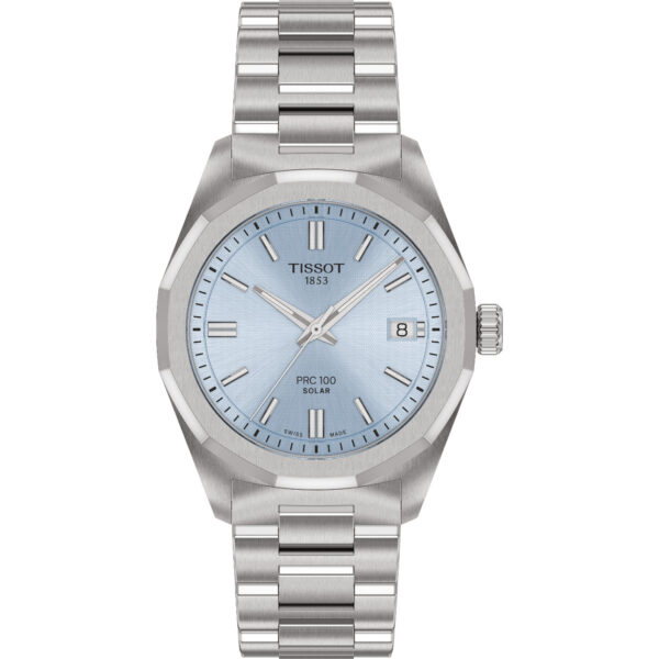 Orologio Tissot PRC 100 Solar 34mm, cassa e bracciale in acciaio, movimento a carica solare