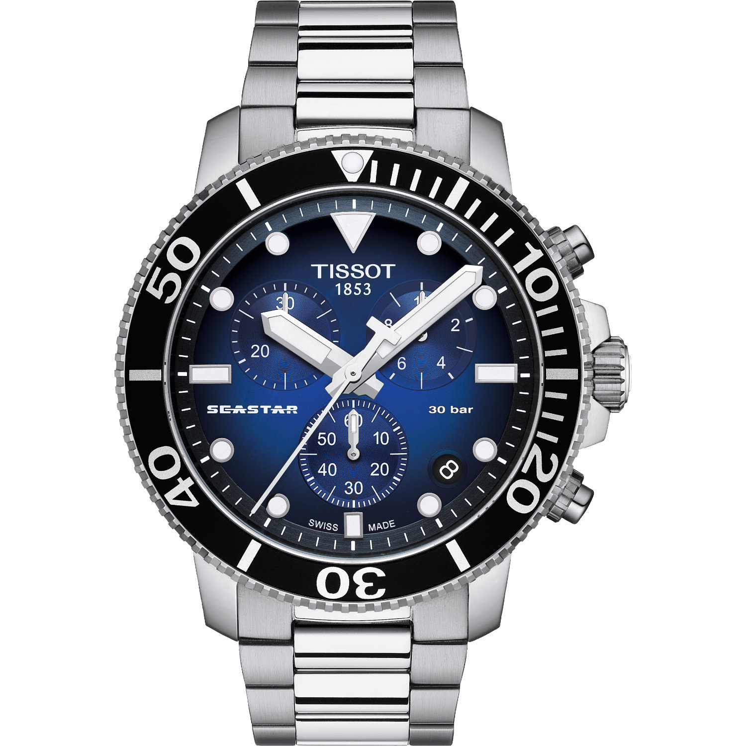 Tissot-Seastar-1000-Chronograph-Quarzo-45-5mm-T1204171104101-Fronte Orologio Tissot Seastar 1000 Chronograph, cassa acciaio, movimento cronografo al quarzo